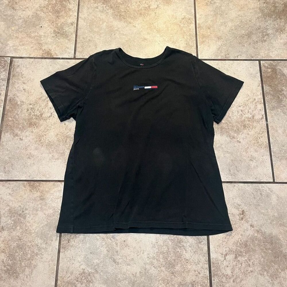 Tommy Jeans Black T-Shirt Mini Center Flag Logo Crewneck Tee size L